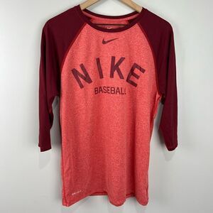 Nike Red and Maroon 3/4 Sleeve Baseball Drifit Shirt M